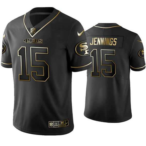 Mens San Francisco 49ers #15 Jauan Jennings Nike Black Golden Edition Vapor Limited Jersey Dyin